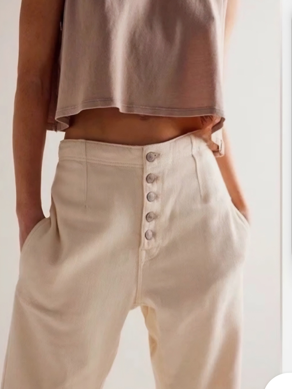 We The Free Osaka Mid Rise Barrel Cotton Jeans in Cream Waist 29 NWT